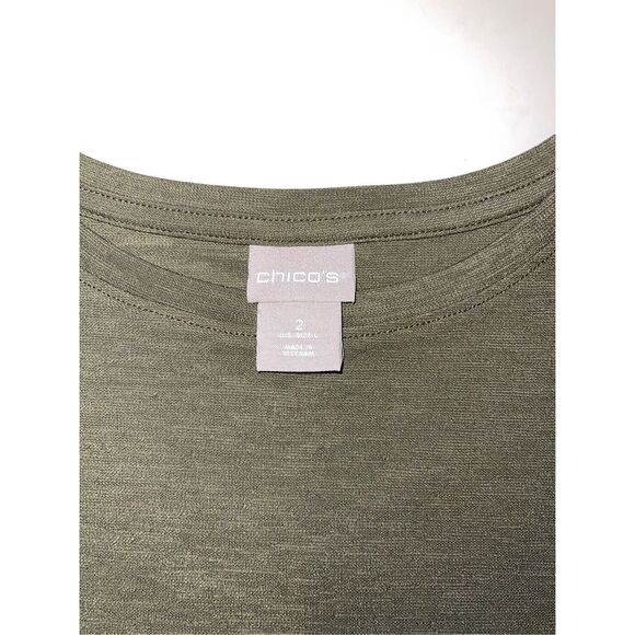Chico's olive green‎ cap sleeve, pullover top, accented waist, size 2 A50 - Picture 2 of 5